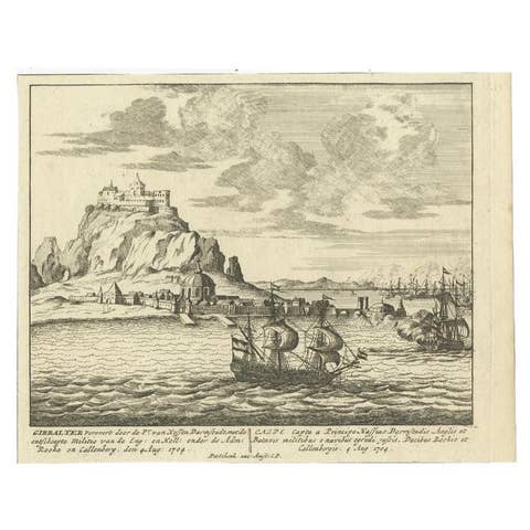 Antique Print of Gibraltar, c.1720
