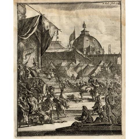 Antique Print of Gifts Presented to the King of Bengal by Schouten, 1708