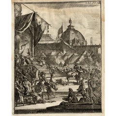 Impression ancienne des cadeaux offerts au roi du Bengale par Schouten, 1708