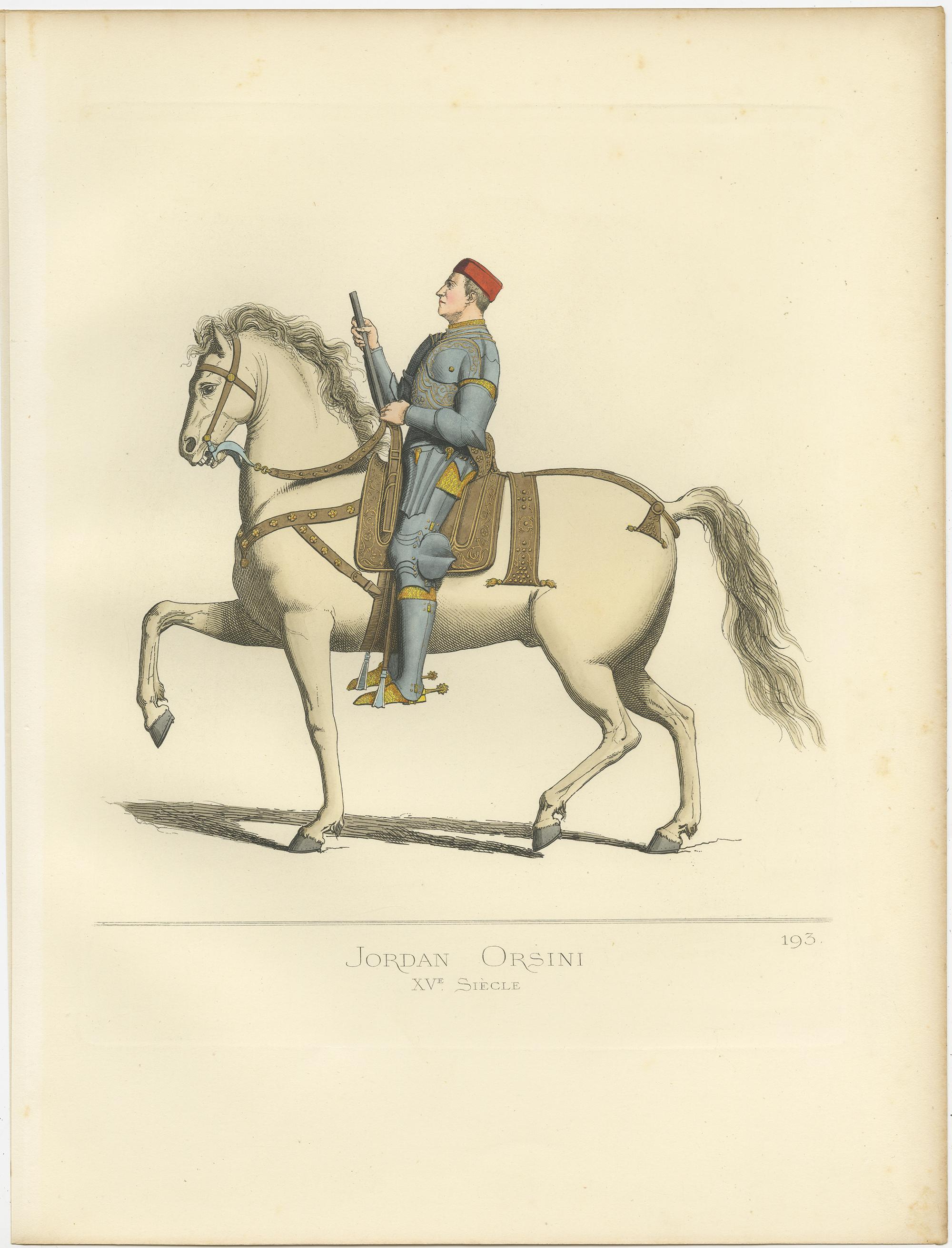 19th Century Antique Print of Giordano Orsini, Italian Captain, by Bonnard, 1860 For Sale