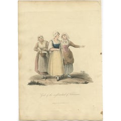 Antique Print of Girls of the Neighbourhood of Valenciennes in Spain, 1817