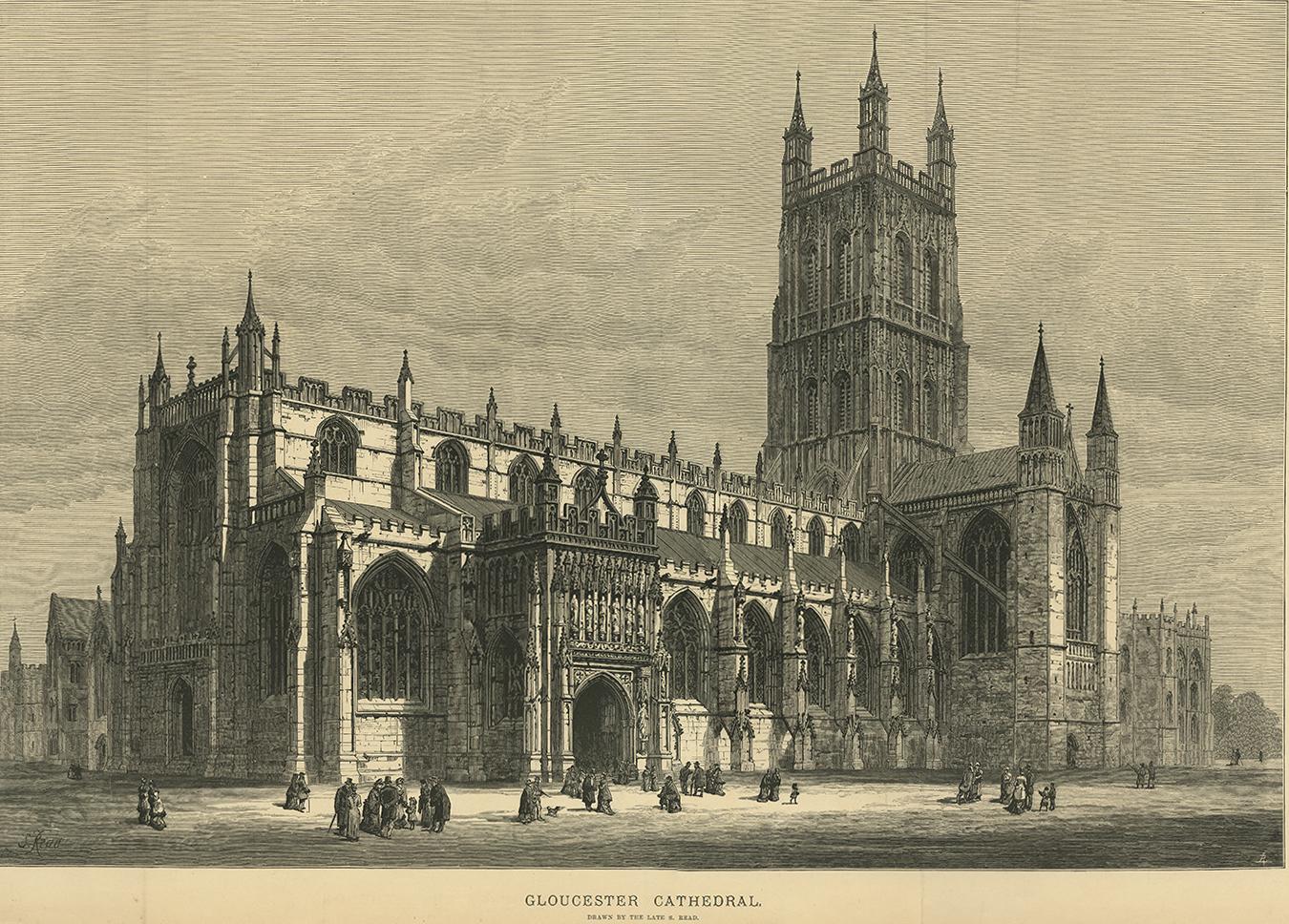 Antique Print of Gloucester Cathedral from the Illustrated London News, 1883 In Good Condition In Langweer, NL
