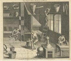 Antique Print of Gold and Silver Refiners at Work by Hinton, 1747