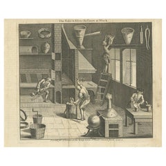 Stampa antica di Raffinatori di oro e argento al lavoro di Hinton, 1747