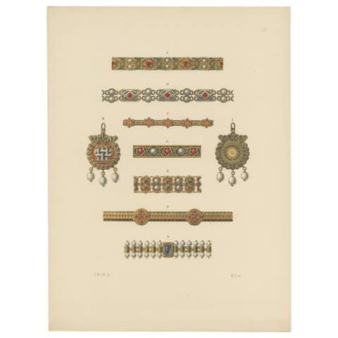 Antique Print of Gold Bracelets and Pendants by Hefner-Alteneck '1890'