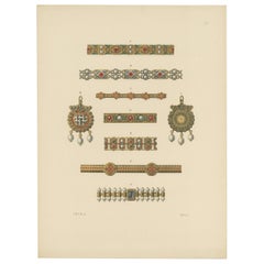 Antique Print of Gold Bracelets and Pendants by Hefner-Alteneck '1890'