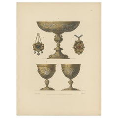 Antique Print of Gold Chalices by Hefner-Alteneck, '1890'
