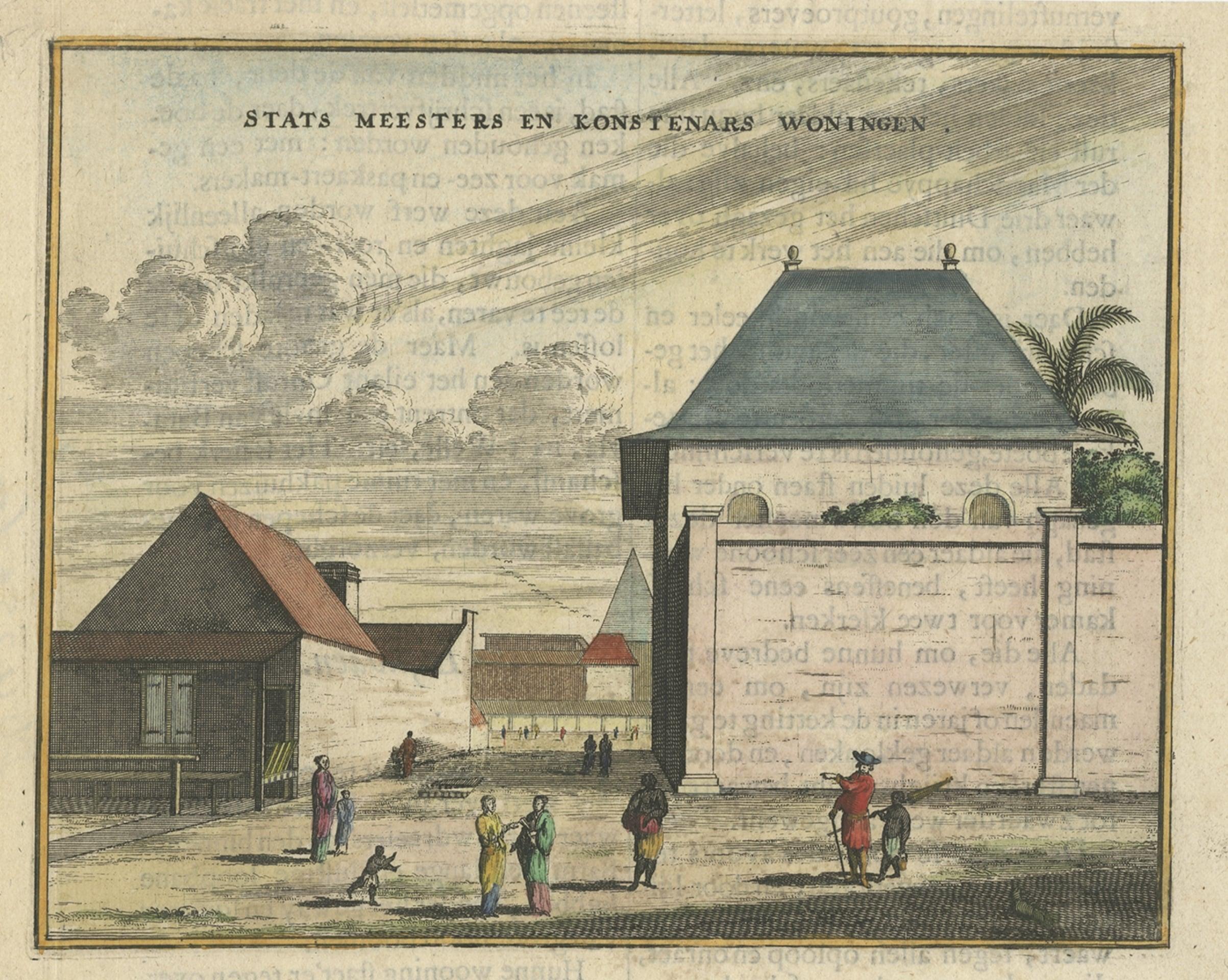 Paper Antique Print of Government Houses in Batavia (Jakarta), Indonesia, 1682 For Sale