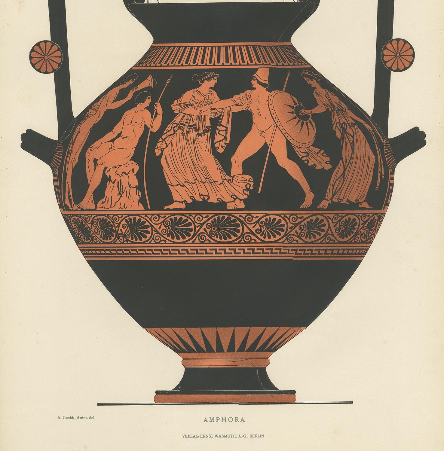 XIX secolo Stampa antica di Amphora Ceramics greca di Genick, 1883 in vendita