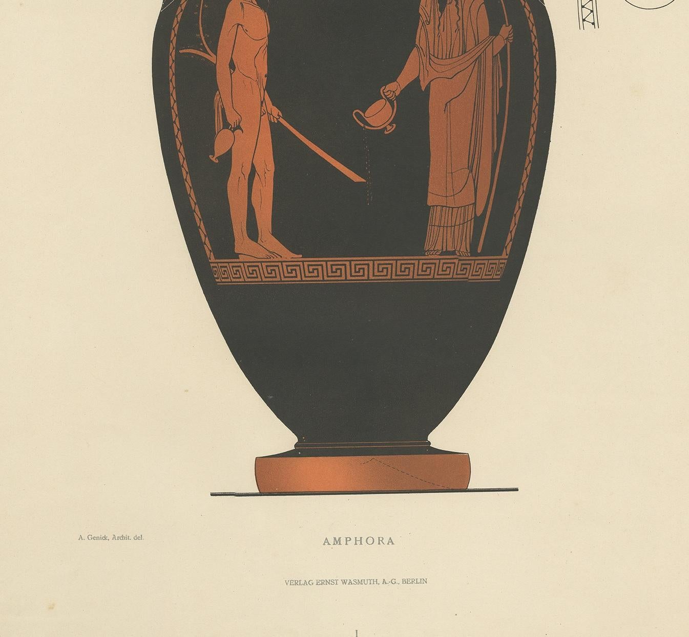 XIXe siècle Gravure ancienne de céramiques grecques 'Amphora' par Genick, '1883'. en vente