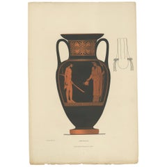 Gravure ancienne de céramiques grecques 'Amphora' par Genick, '1883'.