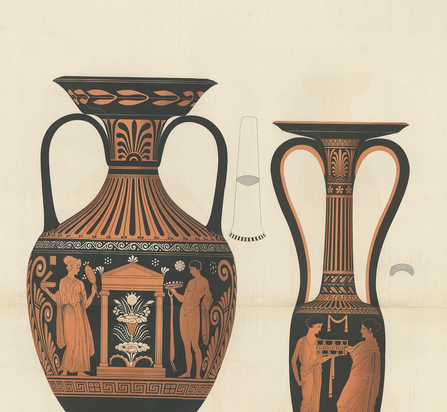 Antique Print of Greek Ceramics 'Amphoren' by Genick, '1883' In Good Condition In Langweer, NL