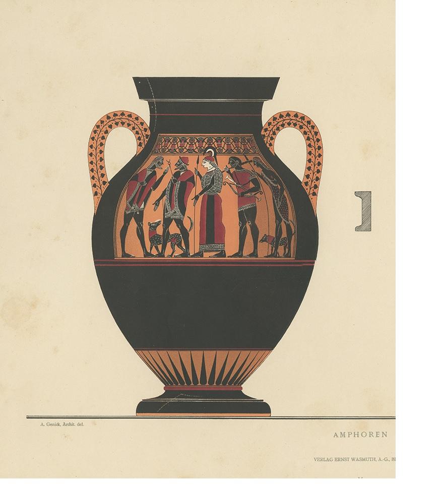 Antique Print of Greek Ceramics 'Amphoren' by Genick '1883' In Good Condition For Sale In Langweer, NL