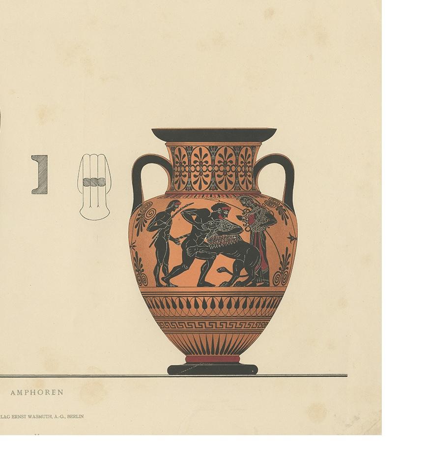19th Century Antique Print of Greek Ceramics 'Amphoren' by Genick '1883' For Sale