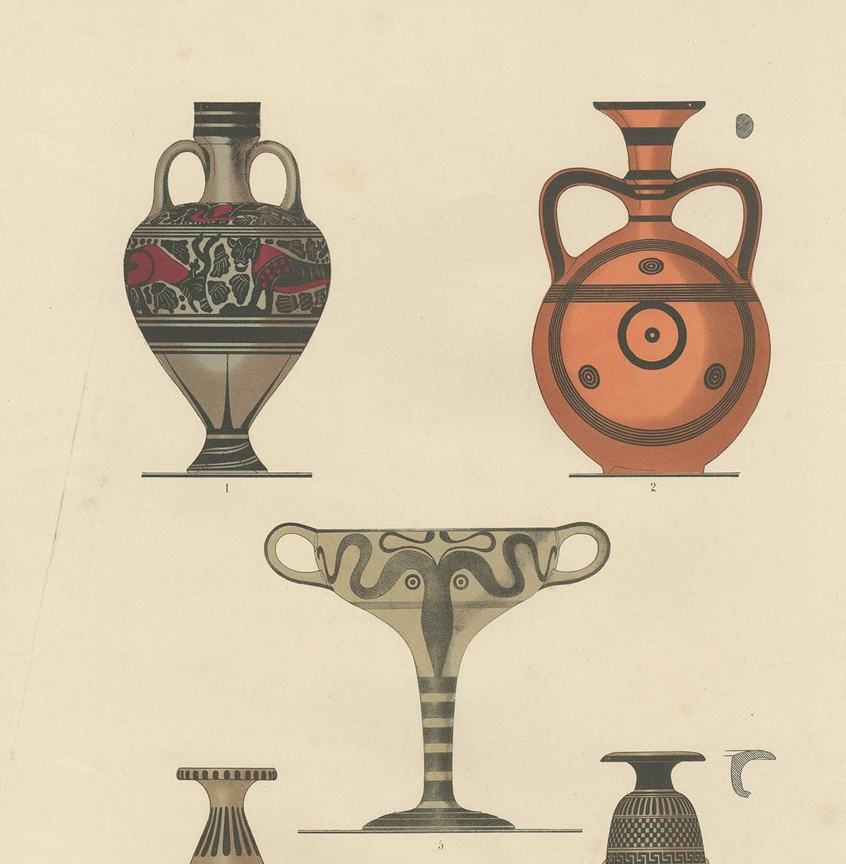 Antique Print of Greek Ceramics 'Flaschen/Becher' by Genick, 1883
