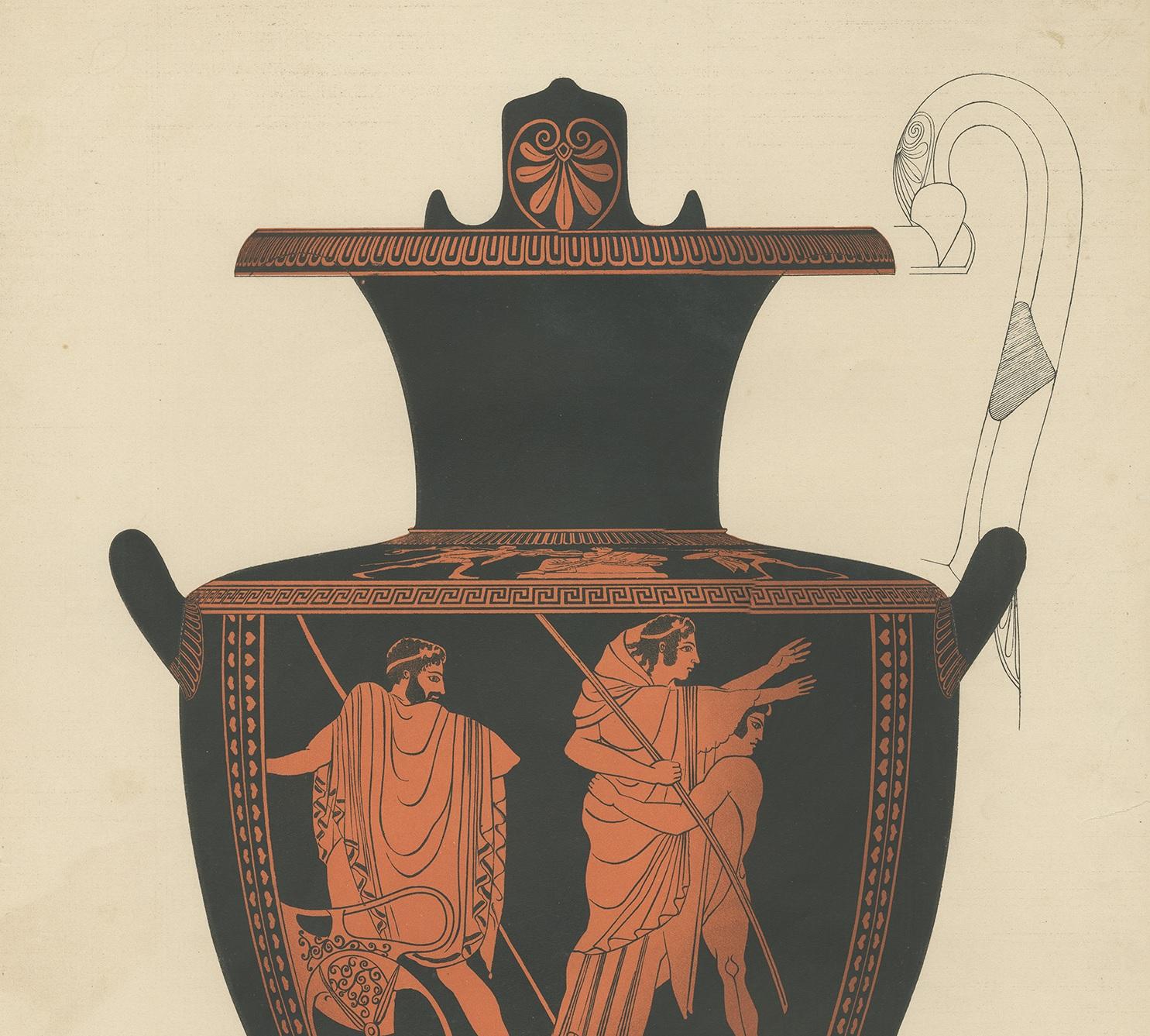 Impression ancienne de céramique grecque Hydria par Genick (1883) Bon état - En vente à Langweer, NL