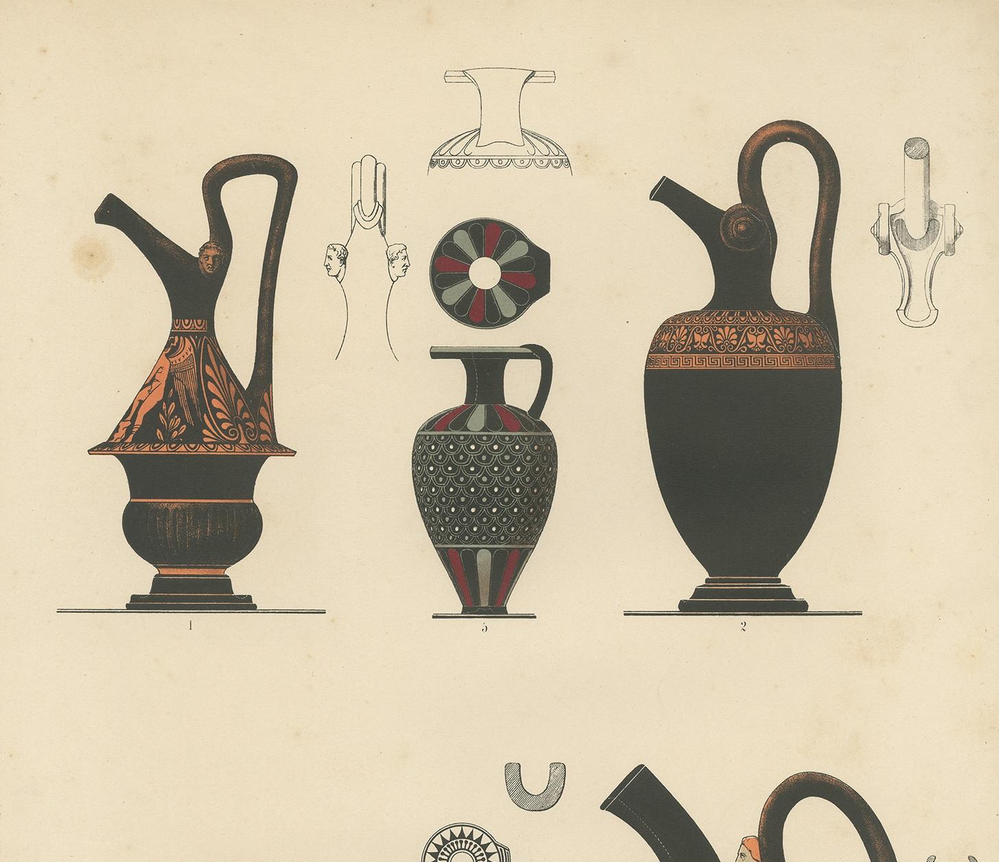 Antique Print of Greek Ceramics 'Kannen' by Genick, 1883 In Good Condition For Sale In Langweer, NL