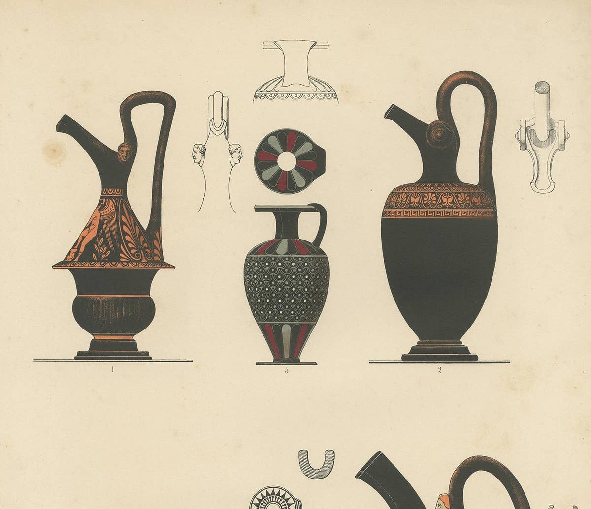 Antique Print of Greek Ceramics 'Kannen' by Genick, 1883