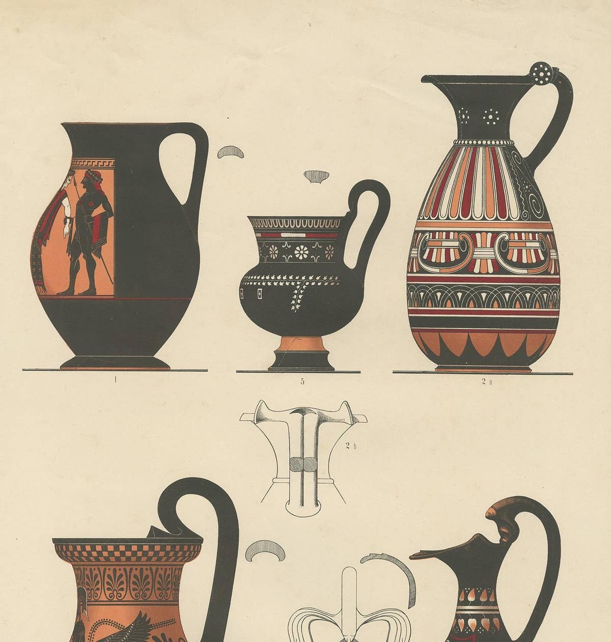 Antique Print of Greek Ceramics 'Kannen' by Genick, 1883