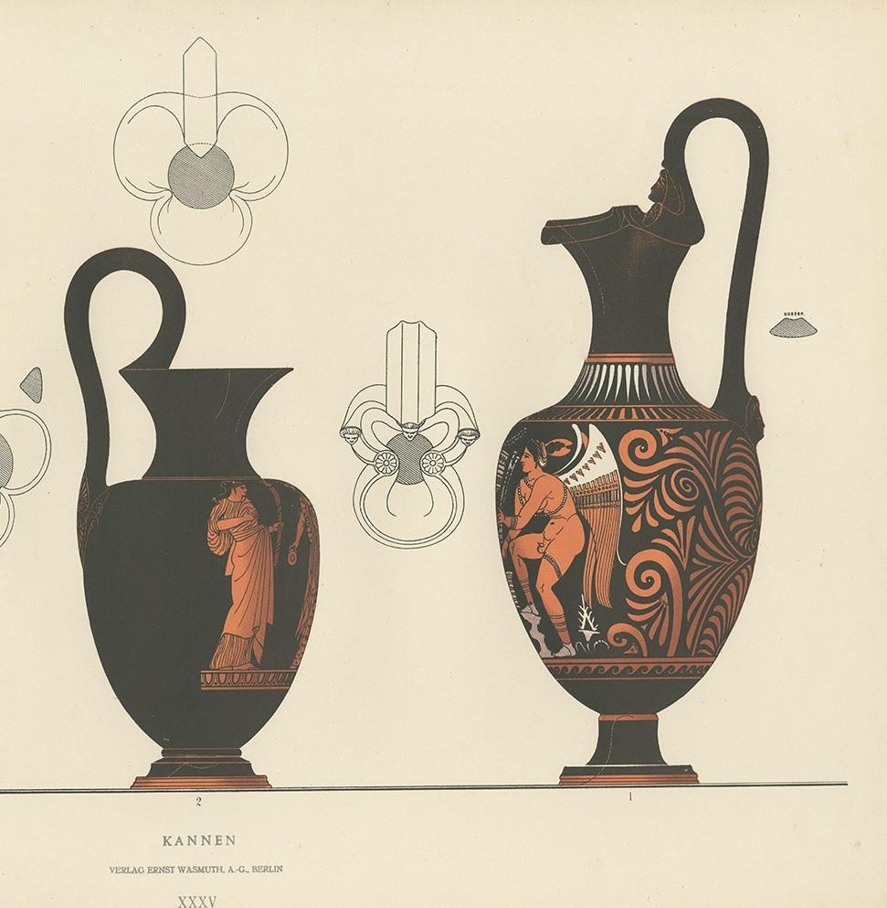 19th Century Antique Print of Greek Ceramics 'Kannen' by Genick, 1883 For Sale