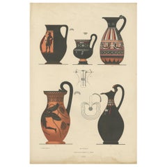 Antique Print of Greek Ceramics 'Kannen' by Genick '1883'