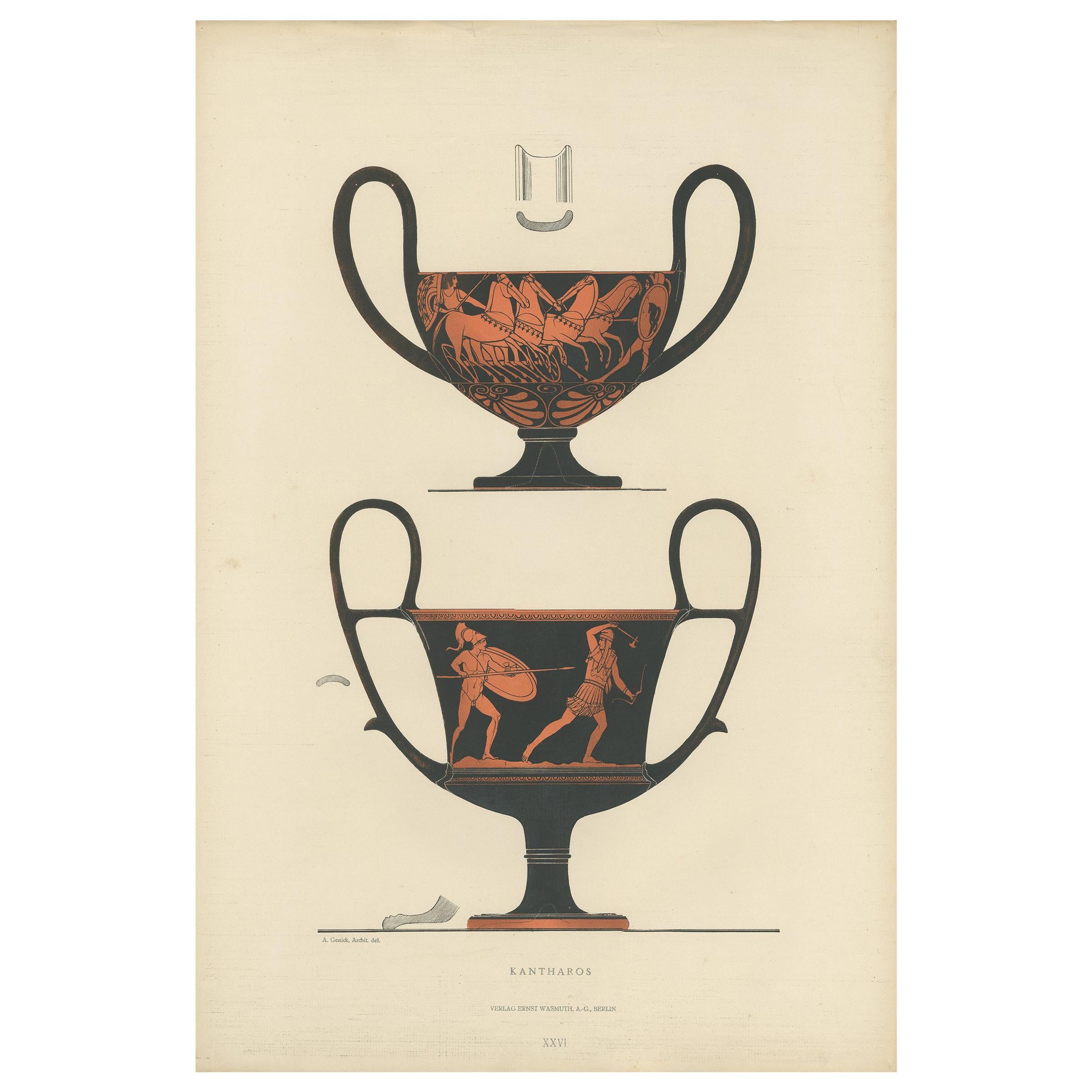 Antique Print of Greek Ceramics 'Kantharos' , ‘1883’ For Sale
