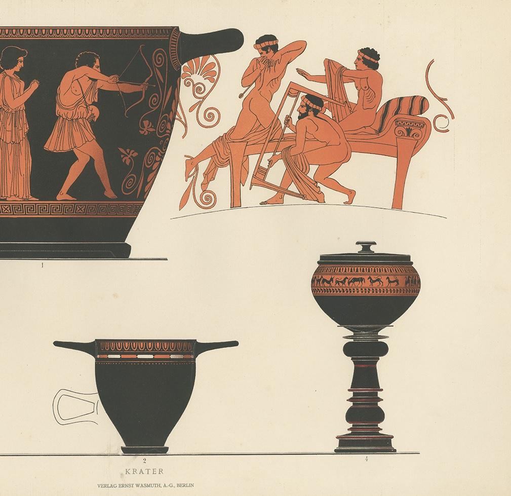 19th Century Antique Print of Greek Ceramics 'Krater' by Genick '1883' For Sale