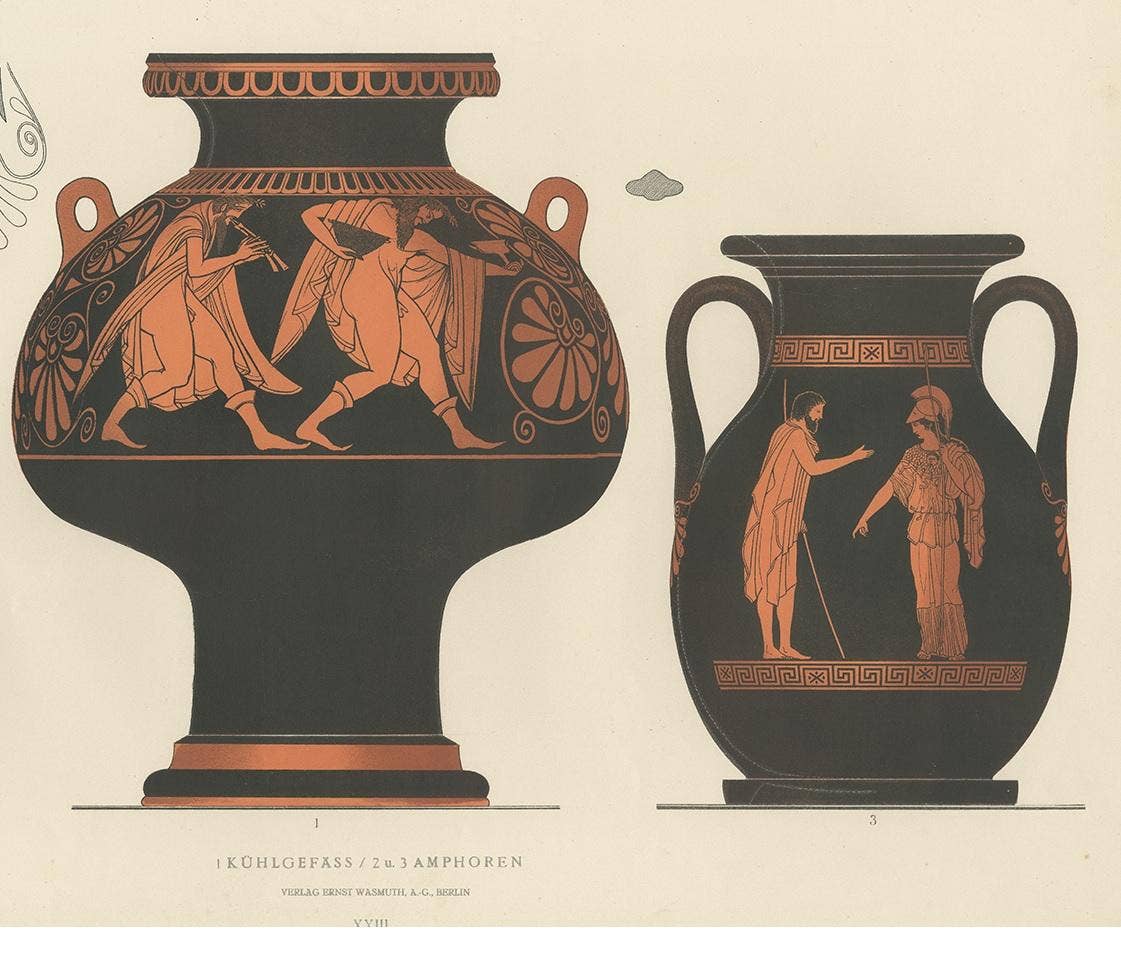 Antique Print of Greek Ceramics 'Kühlgefäss/Amphoren' by Genick, 1883