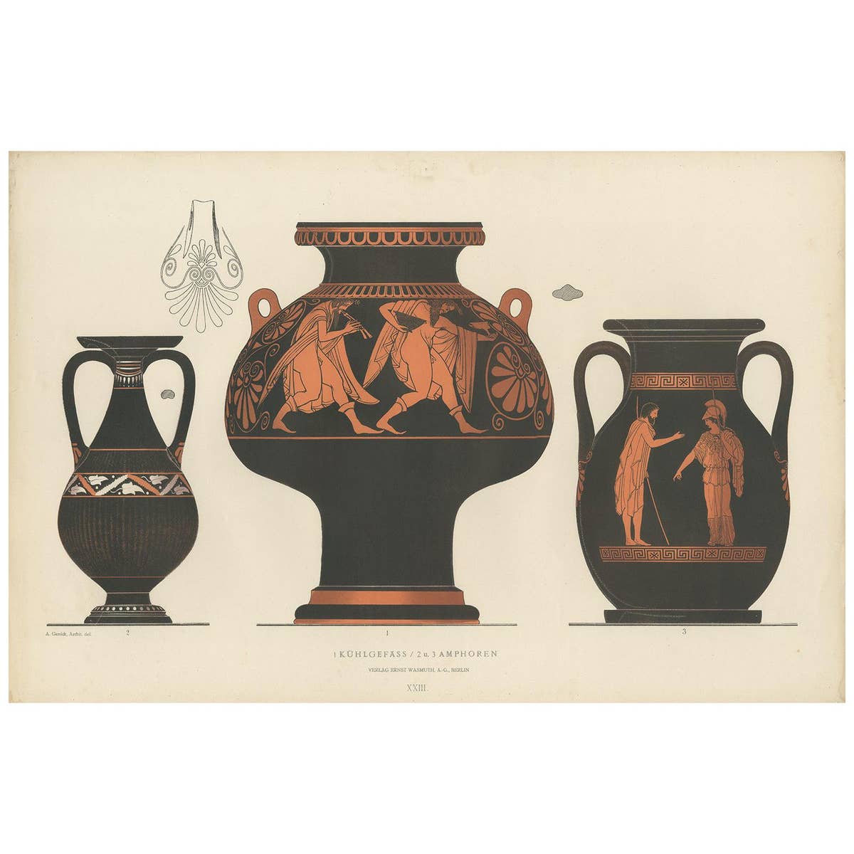 Antique Print of Greek Ceramics 'Kühlgefäss/Amphoren' by Genick, 1883