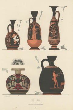 Antique Print of Greek Ceramics 'Lekythen' by Genick (1883)