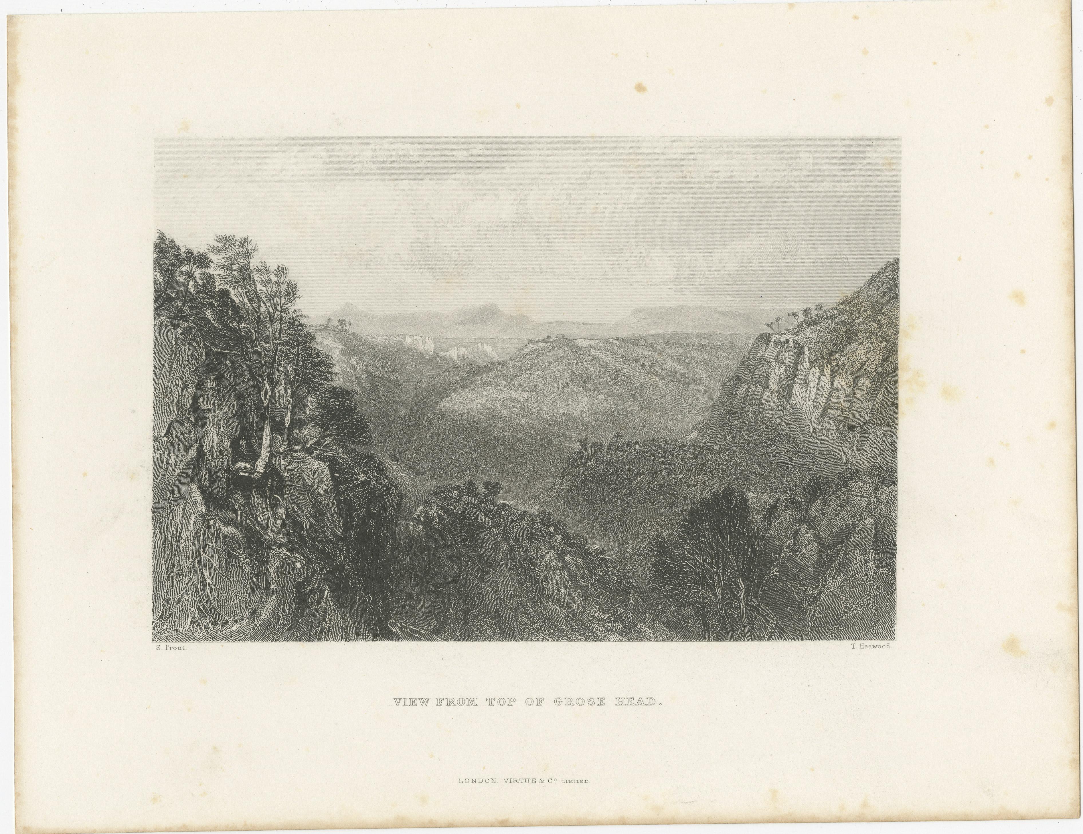 Antique print titled 'View from top of Grose Head'. View of Grose Head, in the Blue Mountains National Park, New South Wales, Australia. Engraved by T. Heawood after S. Prout. Published by Virtue & Co, circa 1875.