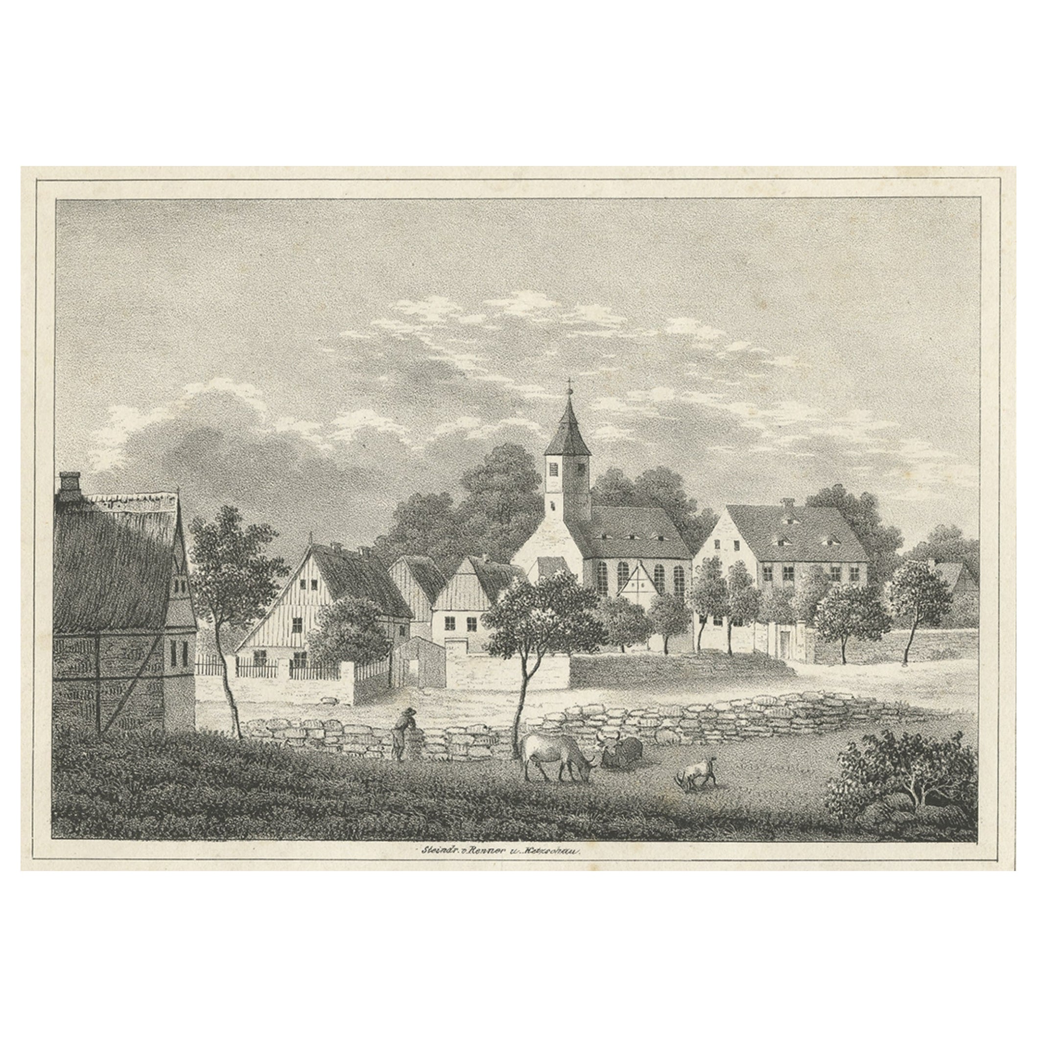 Stampa antica di Großdobritz, insediamento di Niederau, Germania, 1840 ca.