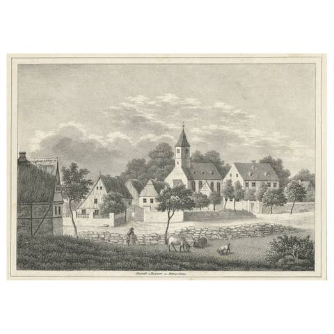 Antique Print of Großdobritz, Settlement in Niederau, Germany, c.1840