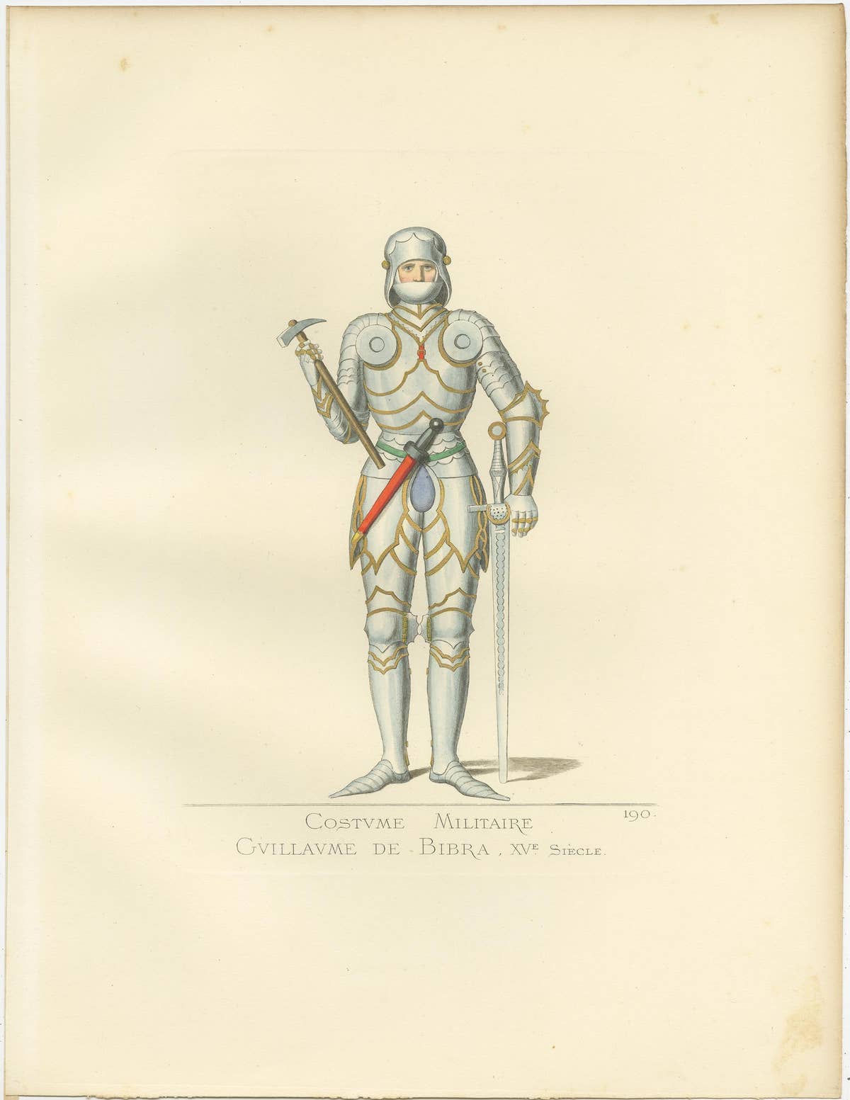 Antique Print of Guillaume de Bibra in Military Costume by Bonnard, 1860