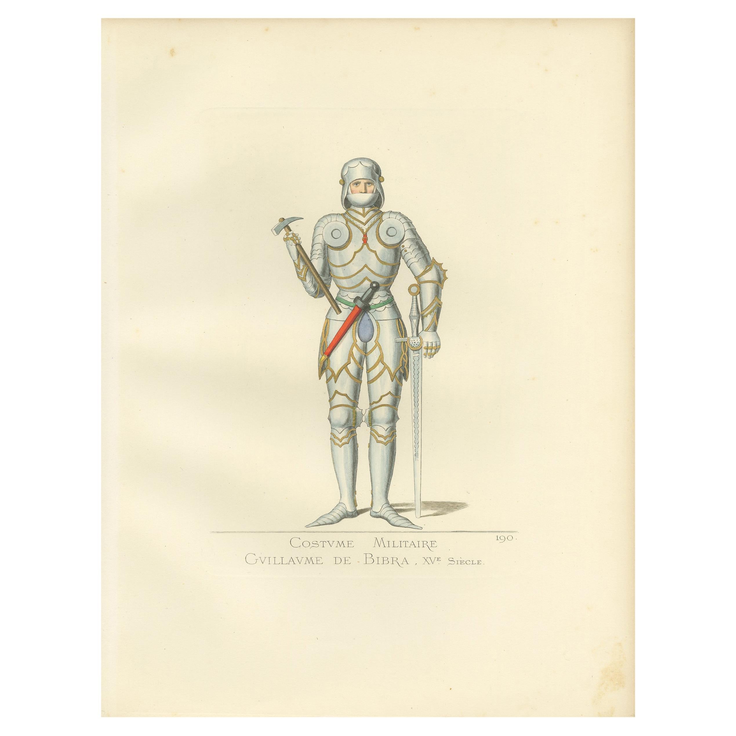 Antique Print of Guillaume de Bibra in Military Costume by Bonnard, 1860