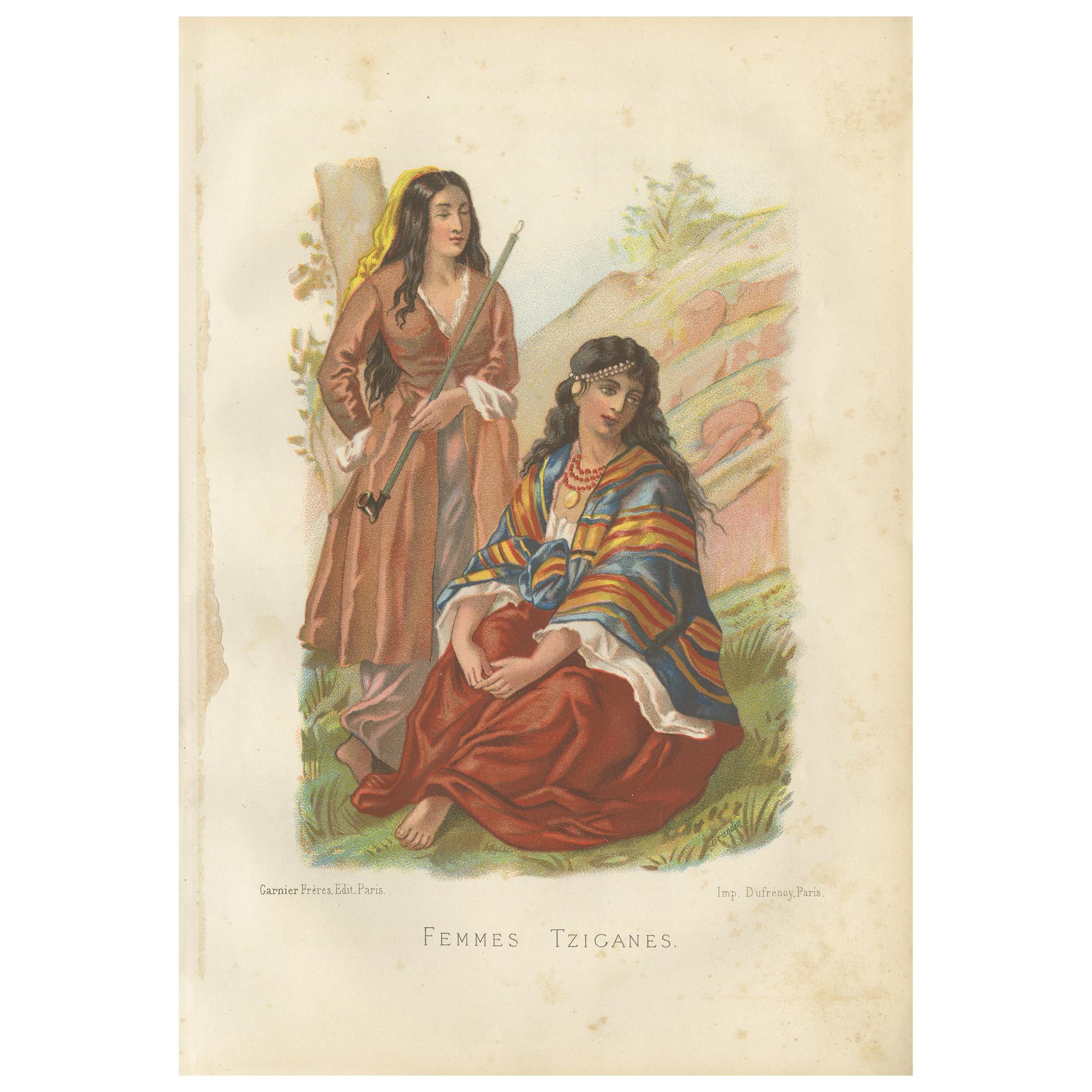 Antique Print of Gypsy Women by Grégoire, '1883' For Sale