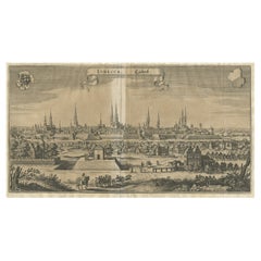 Gravure ancienne de la ville hanséatique de Lübeck en Allemagne du Nord par Merian, c.1650