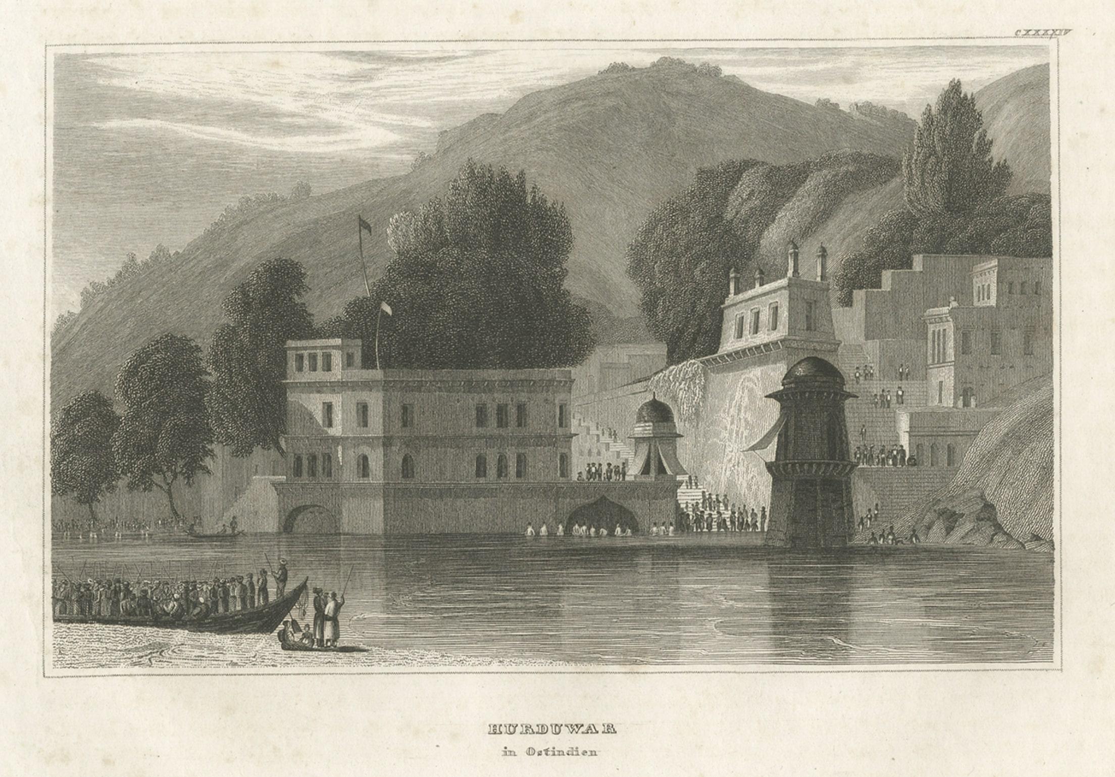 Paper Antique Print of Haridwar City in Uttarakhand, India, 1837 For Sale
