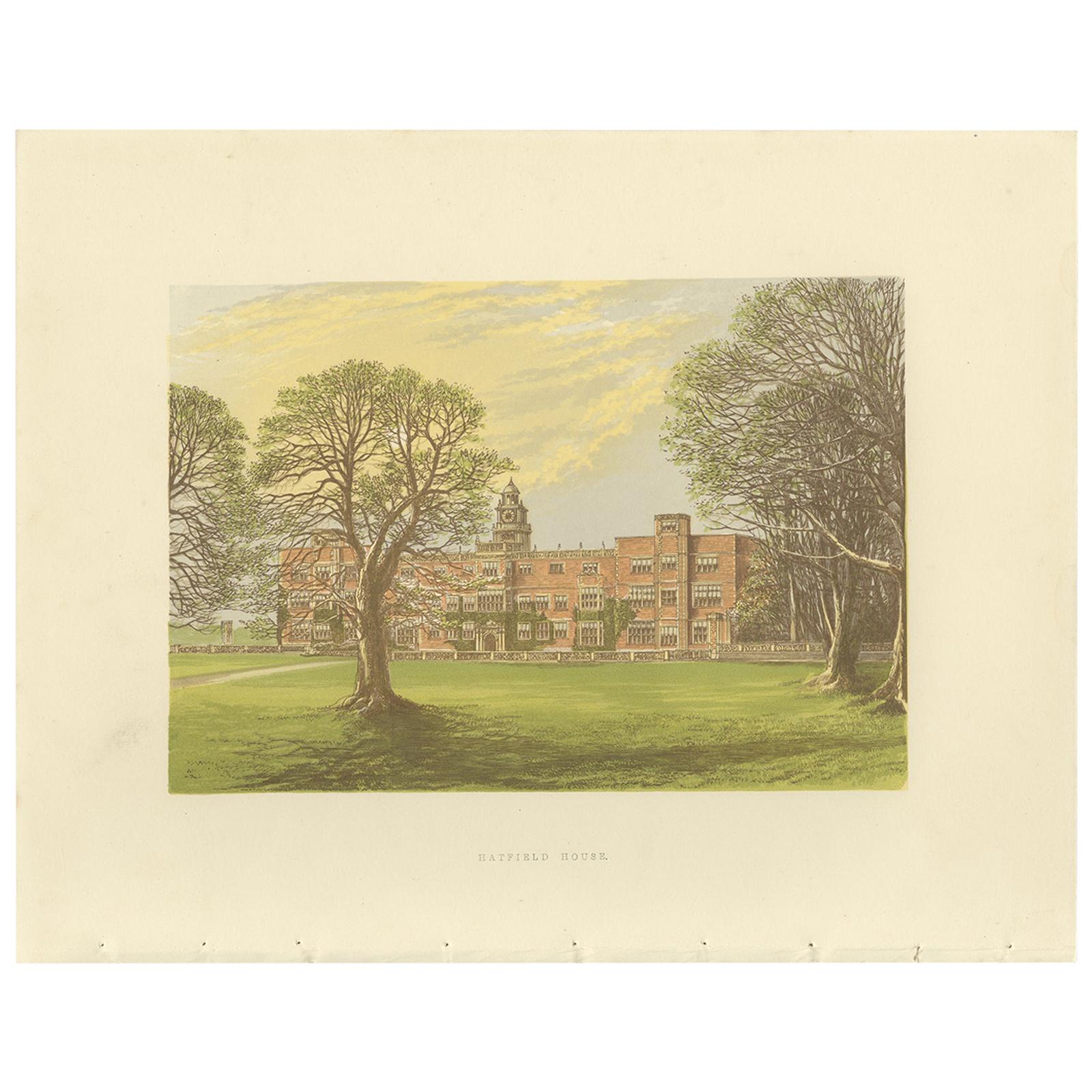 Antiker antiker Druck von Hatfield House von Morris, um 1880