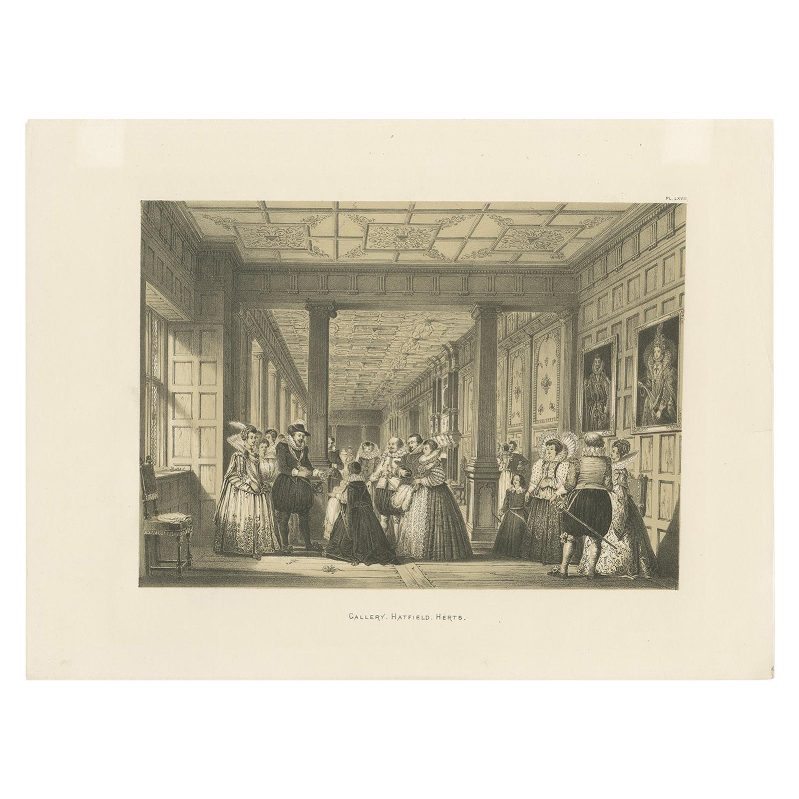 Antique Print of Hatfield House by Nash, 'circa 1870' For Sale