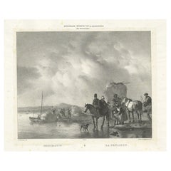 Gravure ancienne de fenaison réalisée d'après Wouwerman, C.1828