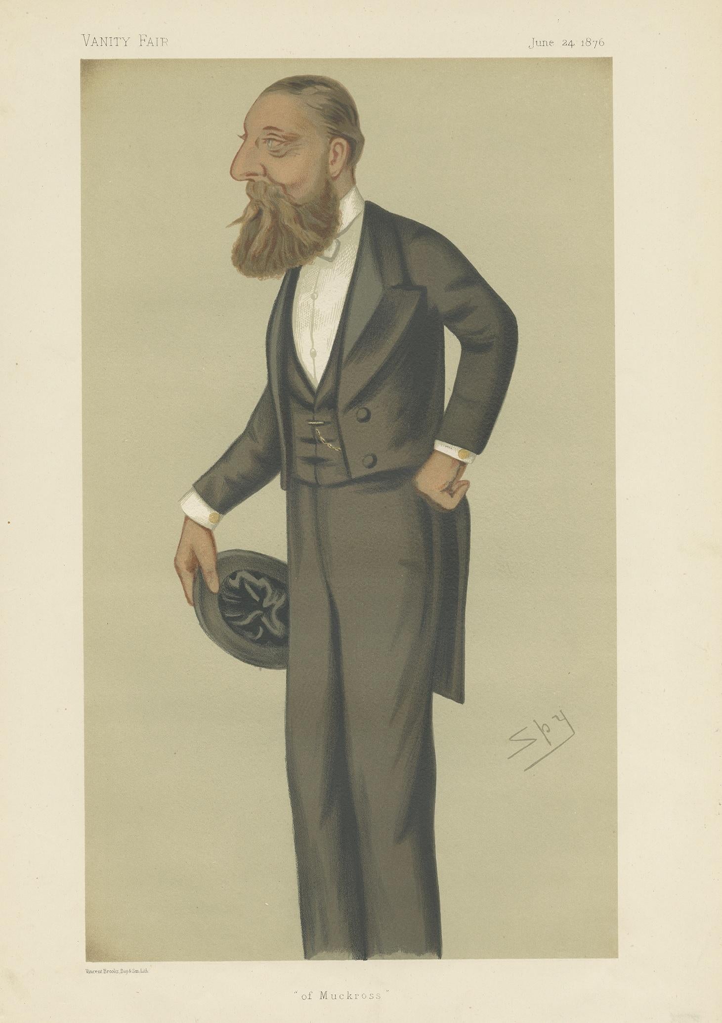 Antique print titled 'of Muckross'. Major Henry Arthur Herbert (1840–14 August 1901), was an Irish landowner and a politician in the Parliament of the United Kingdom. This caricature print originates from the Vanity Fair of June 24, 1876.
