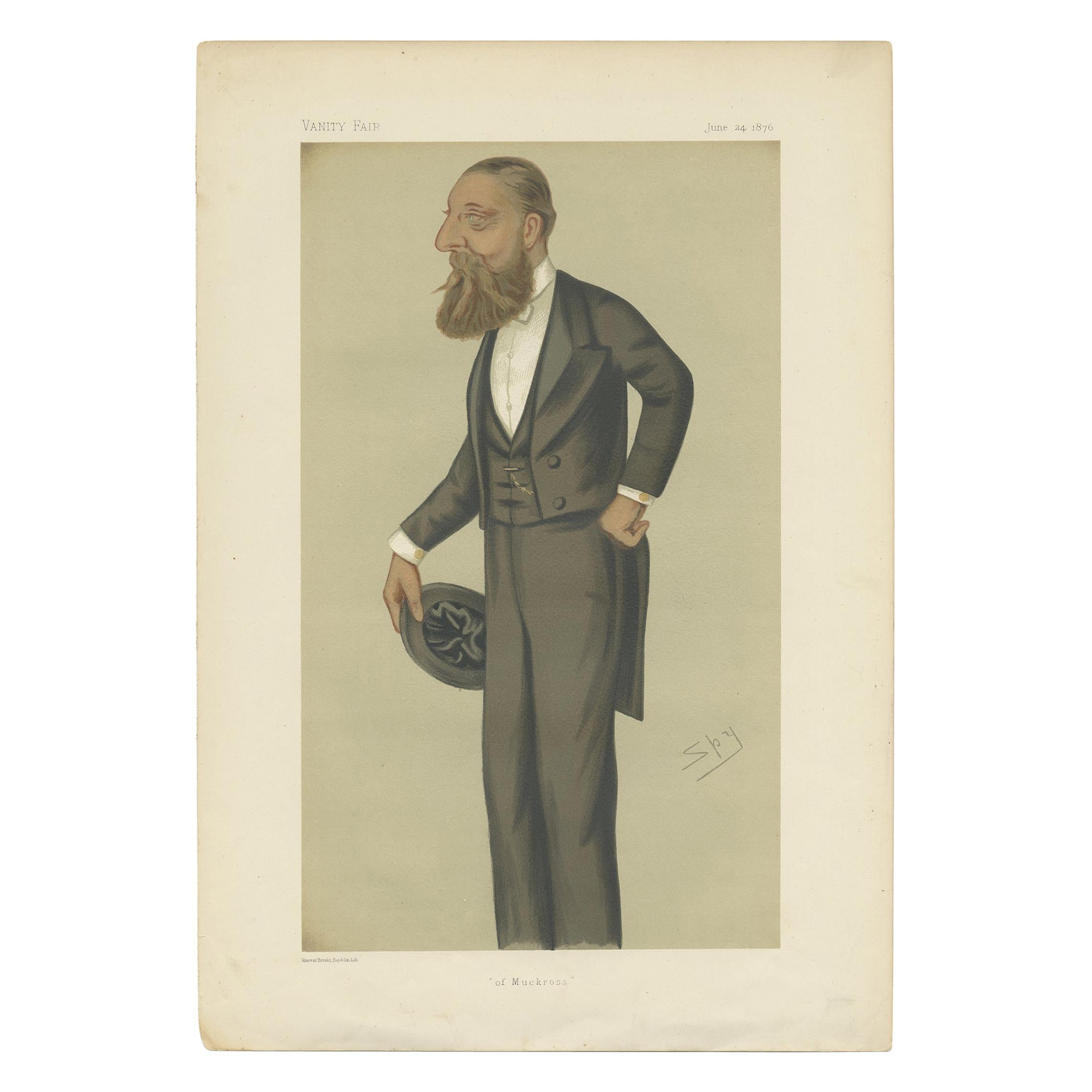 Antique Print of Henry Arthur Herbert Published in the Vanity Fair, 1876
