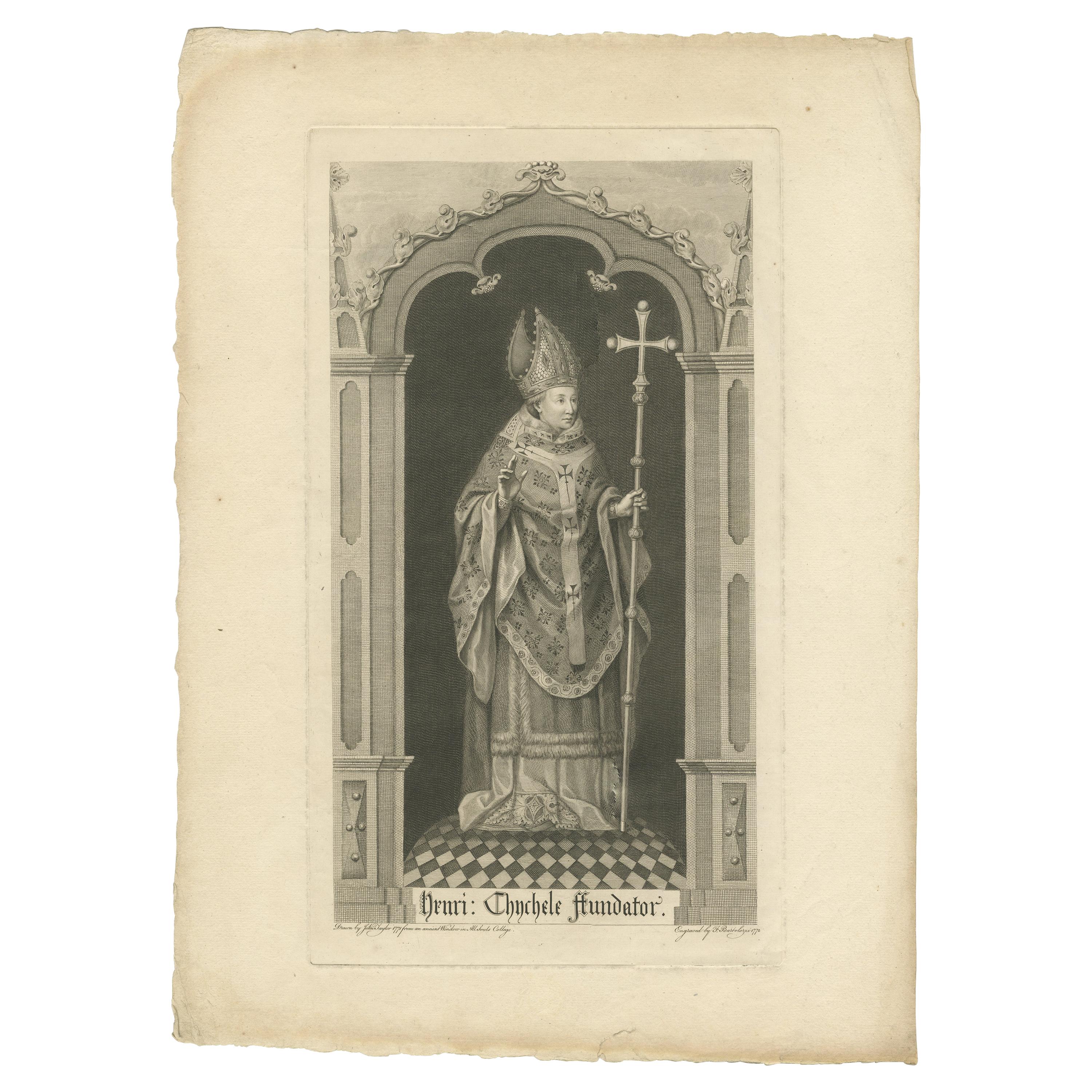 Antique Print of Henry Chichele After a Window at All Souls College '1772' For Sale