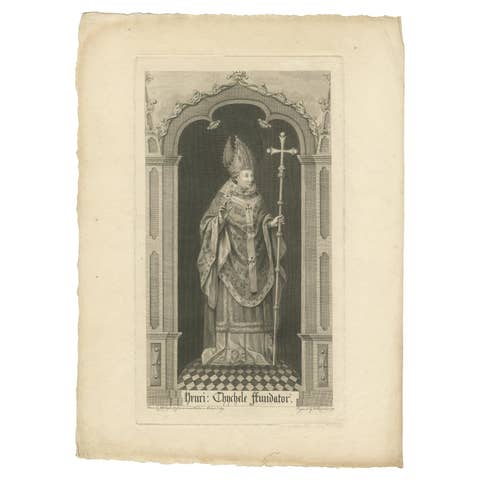 Antique Print of Henry Chichele After a Window at All Souls College '1772'