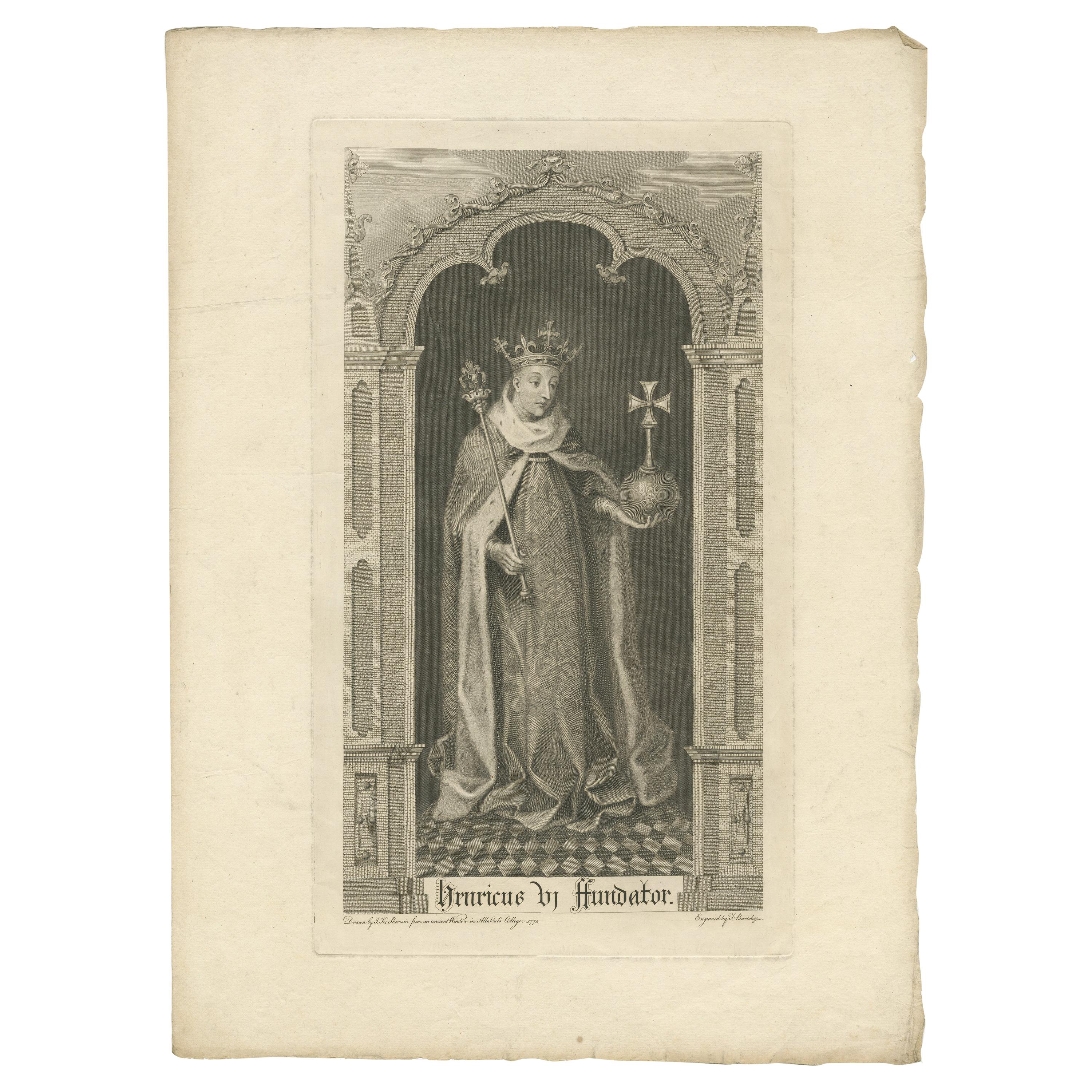 Antique Print of Henry VI after a Window at All Souls College '1773' For Sale