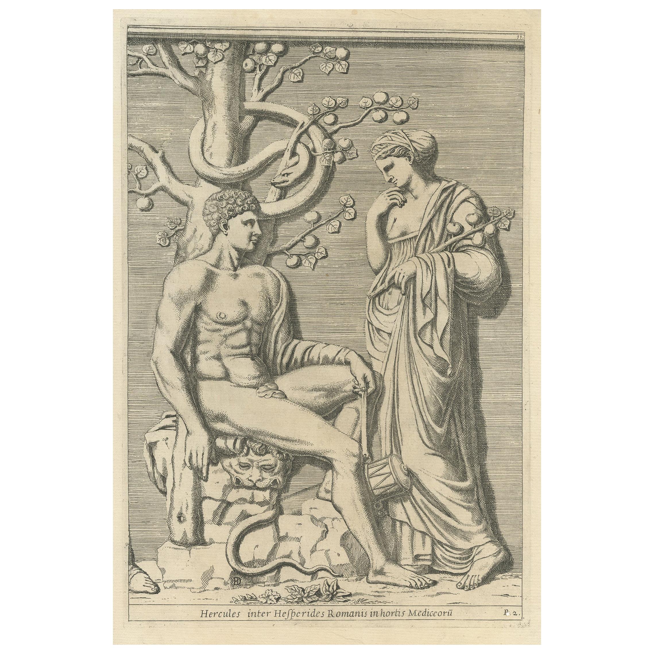 Impression ancienne d'Hercule dans le jardin des Hesperides par Ferrari '1646'