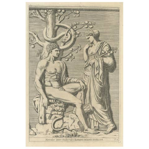 Antique Print of Hercules in the Garden of the Hesperides by Ferrari, 1646