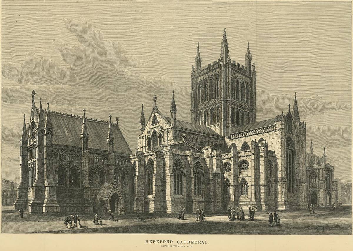 Antique Print of Hereford Cathedral from the Illustrated London News, 1883