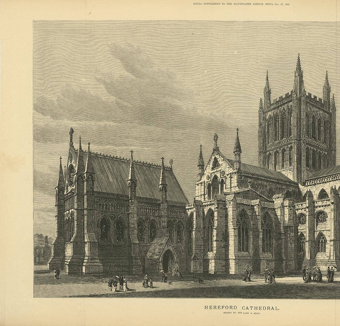 Antique Print of Hereford Cathedral from the Illustrated London News, 1883